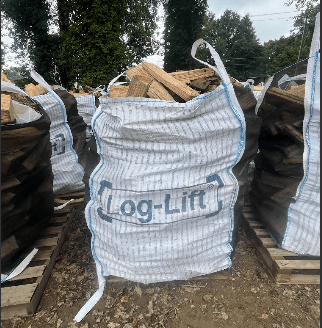 Stacked bagged firewood
