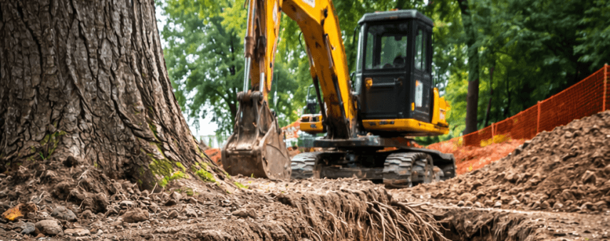 Tree root damage caused by construction trenching