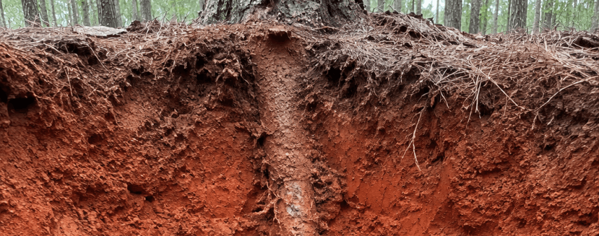 Loblolly Pine taproot penetrating Georgia Piedmont red clay