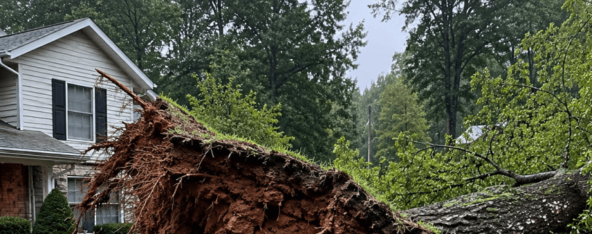 Oak tree root plate heave after Gainesville GA rainstorm