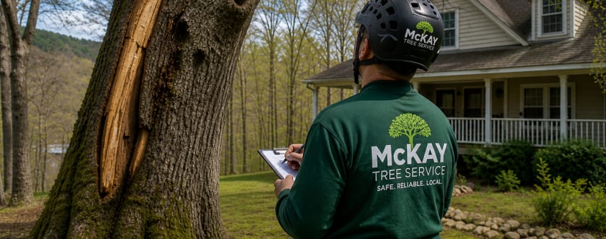 tree inspection in Habersham County GA identifying storm damage risk